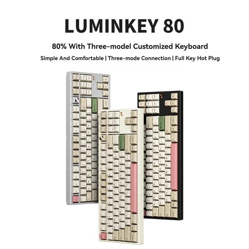 

Luminkey80 алюминиевая механическая клавиатура, беспроводная трехрежимная прокладка, горячая замена, индивидуальный анод с ЧПУ, 88 клавиш, офисная игровая клавиатура, подарок