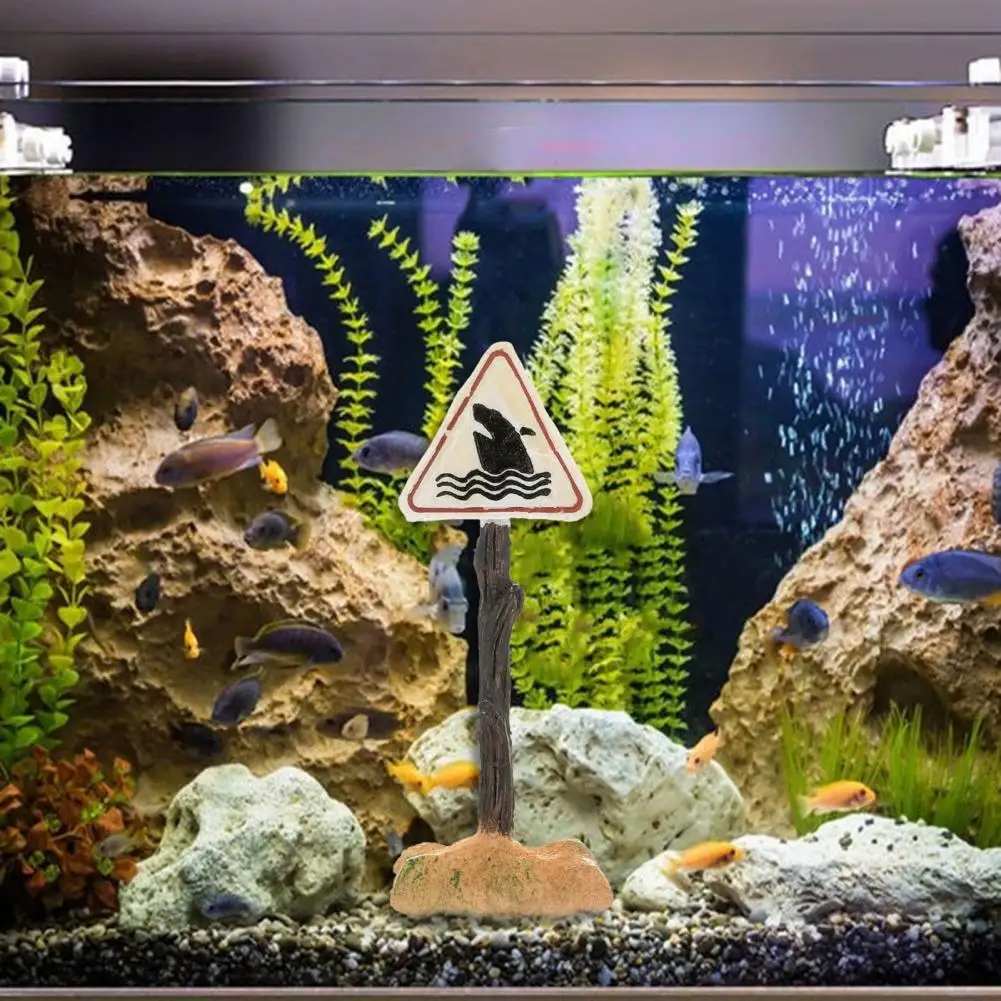 Cartoon Sign Cartoon Ornament Aquarium Decoration Ornament Cartoon Resin Shark Warning Sign Artificial Landscaping for Fish