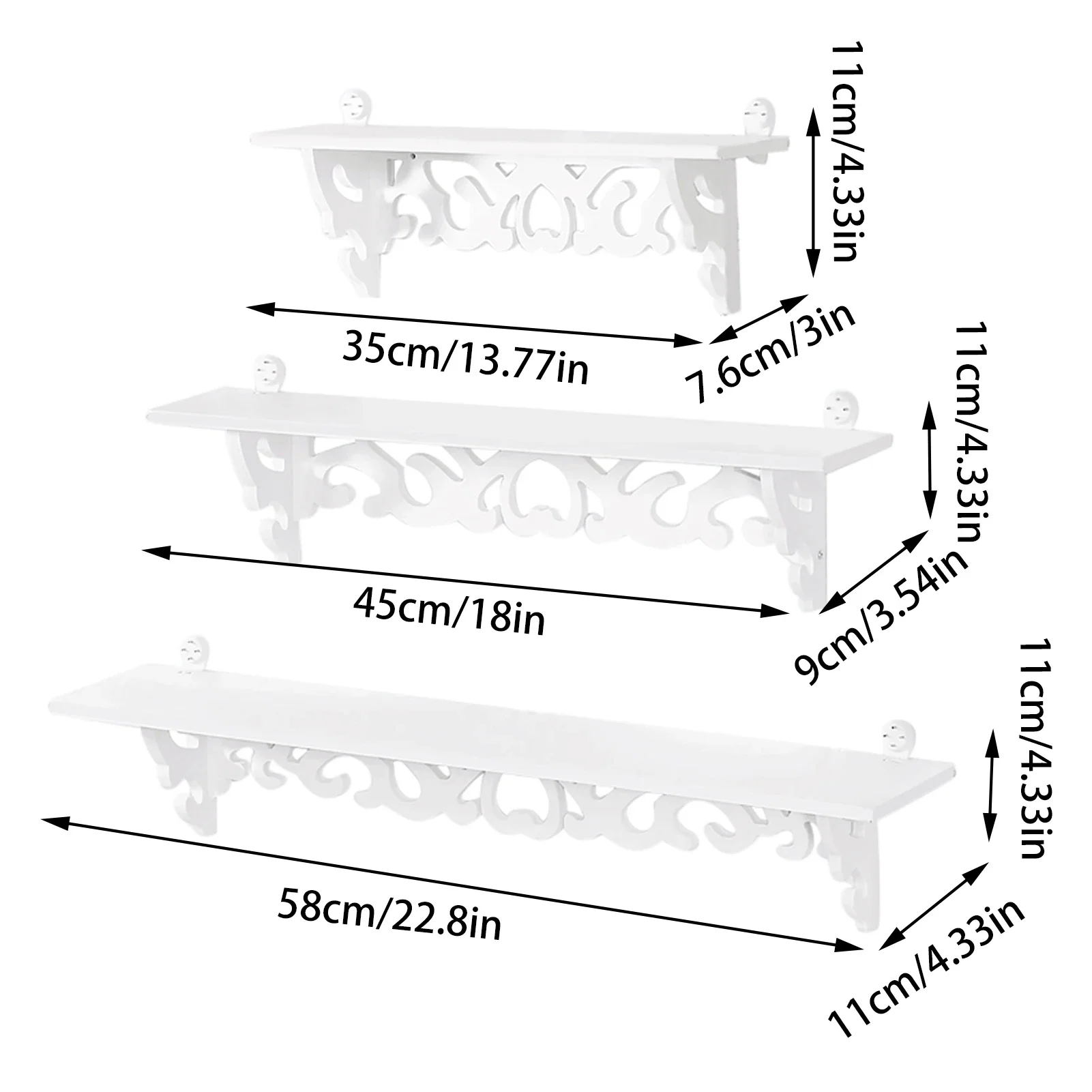 Set of 3 Shabby Floating Wall Shelves Bookshelf Display Wall Shelf Storage Rack