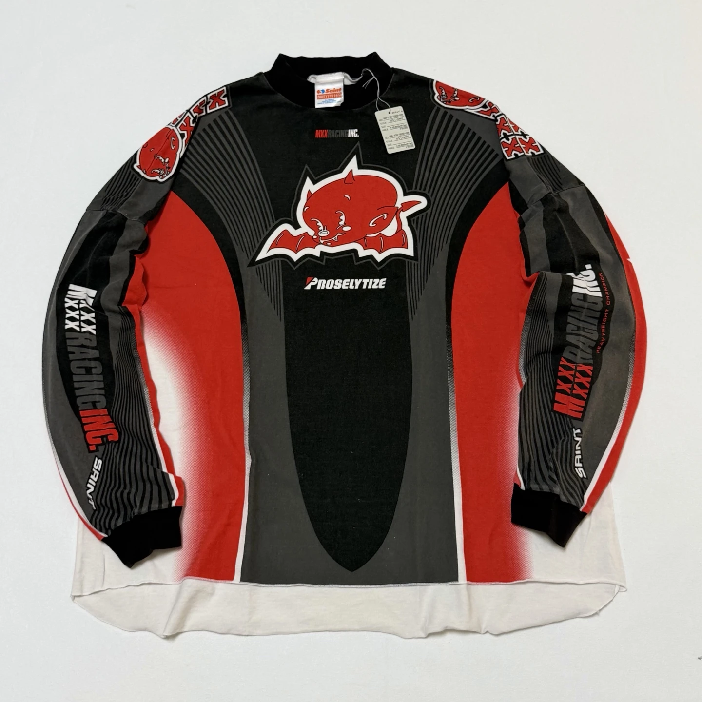 

Washed Saint Little Devil Angel Racing Long Sleeve T-Shirt Men Women High Quality Top T Shirt Tee Tops