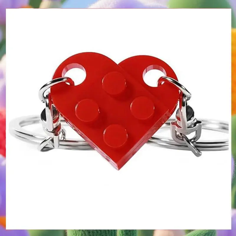E-Brick Matching Couple Heart Keychain Building Bocks Puzzle Keychain For Boyfriend Girlfriend Valentines Day Friends Gifts-ABXK