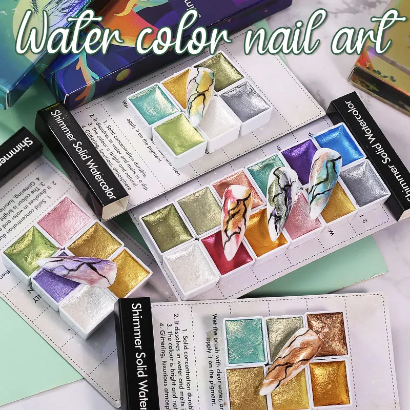 Arte Clavo Nail Art Pigment Glitter Set Solid Metal Aquarellfarbe Chrompulver Farbverlauf Marmoreffekt Schimmer Maniküre Staub