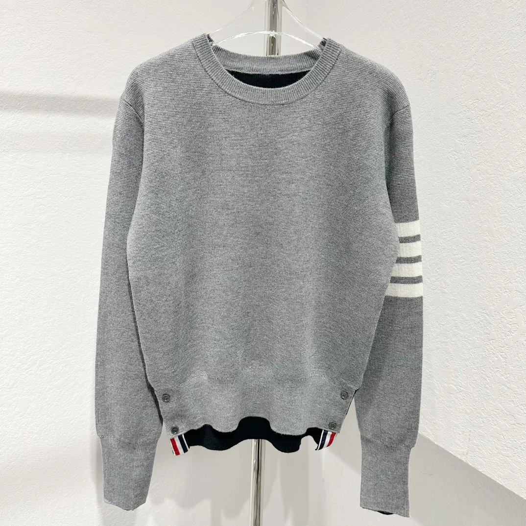 

High-End Wool Version Autumn Winter Knitted Sweater Design round Ne Four Bar Front ort Ba Long ey Women's Top