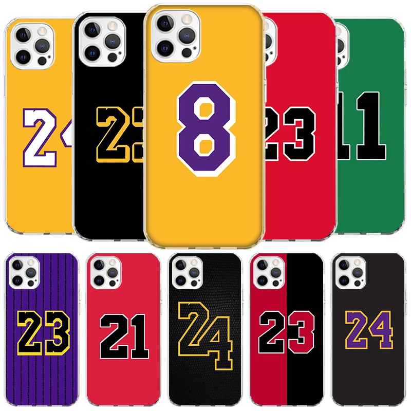 Basketball 23 24 8 Number Cover Phone Case For iPhone 16 15 14 13 12 Mini 11 Pro Max X XS 7 Plus 8 + SE 2020 Soft Fundas Shell