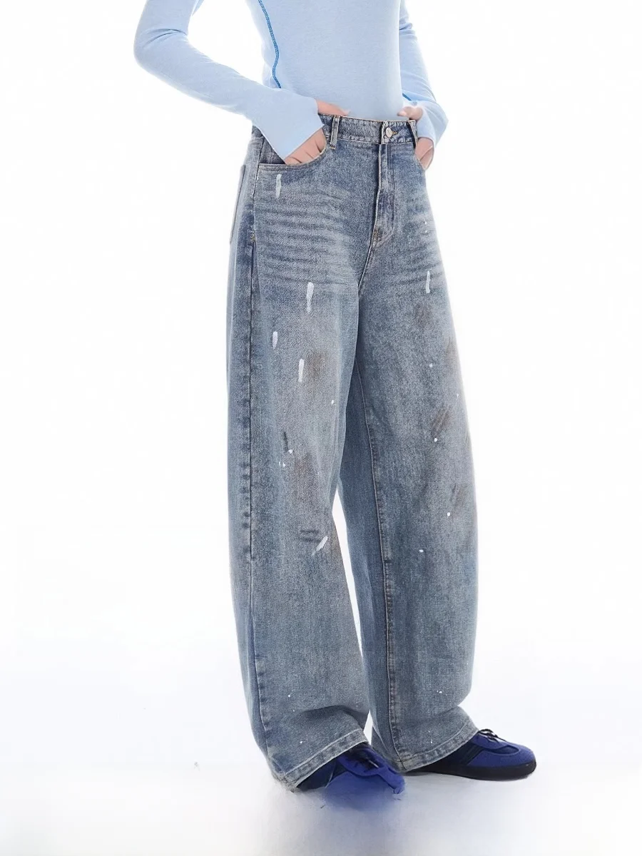 

Retro Waed Wide Leg Knife Jeans Casual Straight Cotton Spring Loose Women's Jeans Durable Comfortable Daily Wear