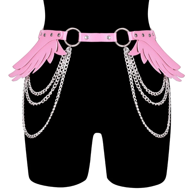 Leather Angel Wing Multi-layer Chain Belt Sexy and Trendy Fashion Belt Creative Waist Seal Personality Skirts Jeans Decorative