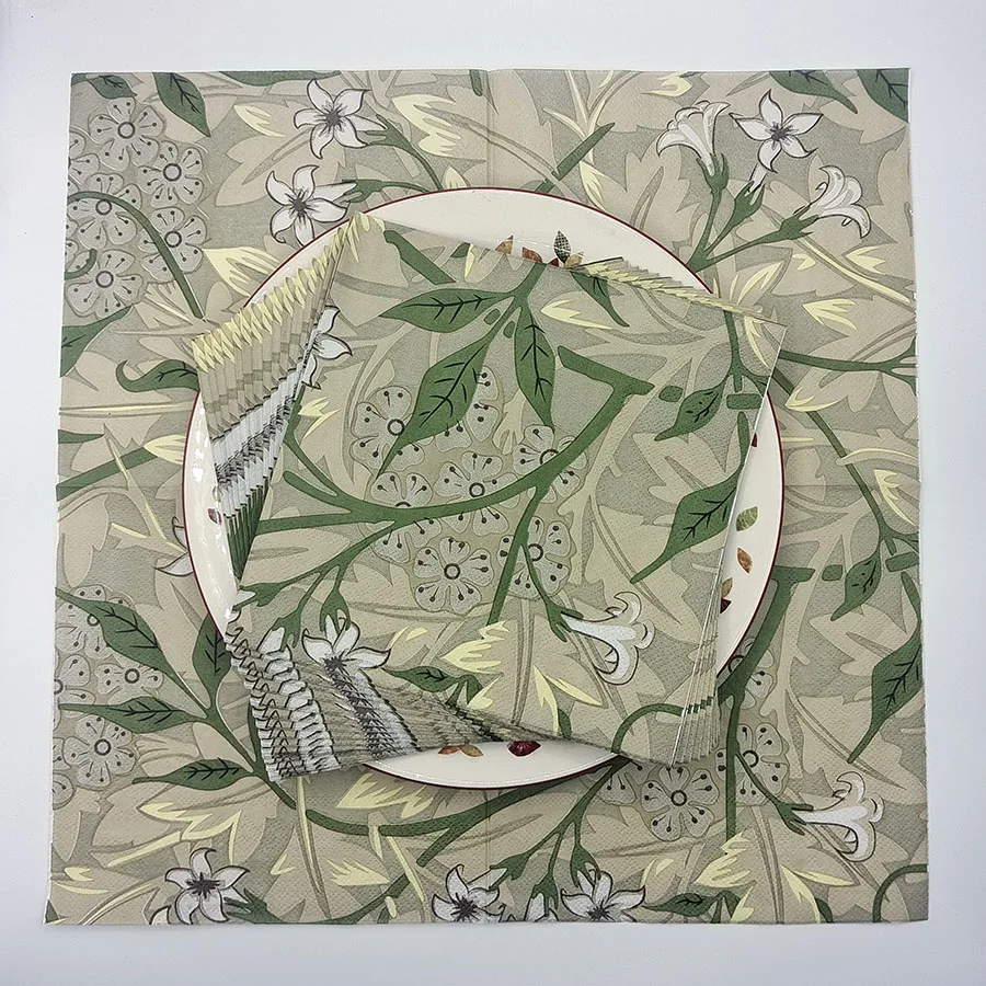 10/20 قطعة مناديل زهور الكاميليا الخضراء 33x33 سنتيمتر ، المناديل الورقية المطبوعة لحفلات الزفاف وأعياد الميلاد لتزيين الطاولة #3