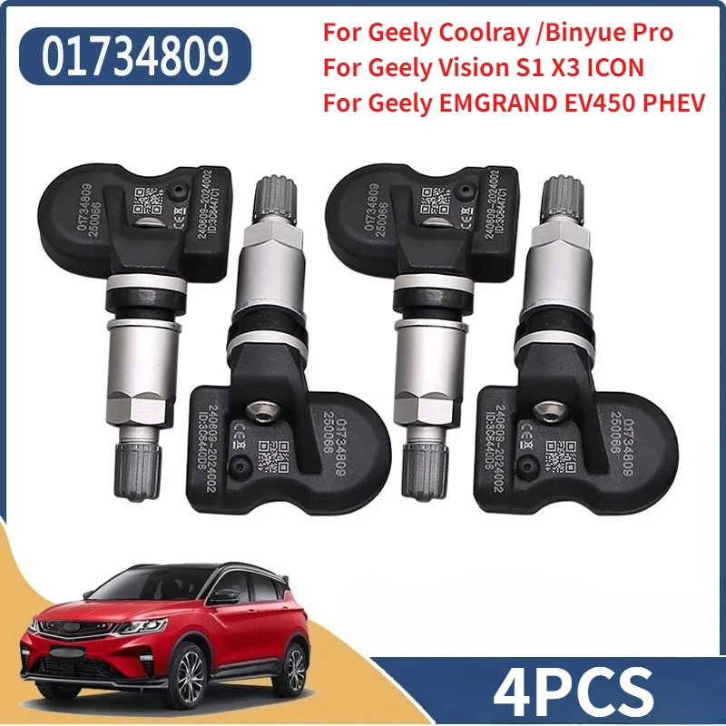 

Датчик контроля давления в шинах 01734809, 4 шт., для Geely Coolray Binyue EMGRAND EV Pro ICON Vision S1 X3 TPMS 433MHZ