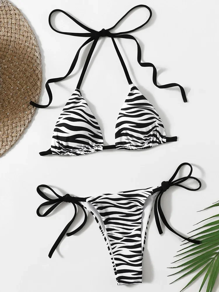 Zebra Striped Bikinis Halter Mini Micro Bikini 2025 Female Swimsuit Women Swimwear Two Pieces Bikini Set Bathing Suit Swim Lady