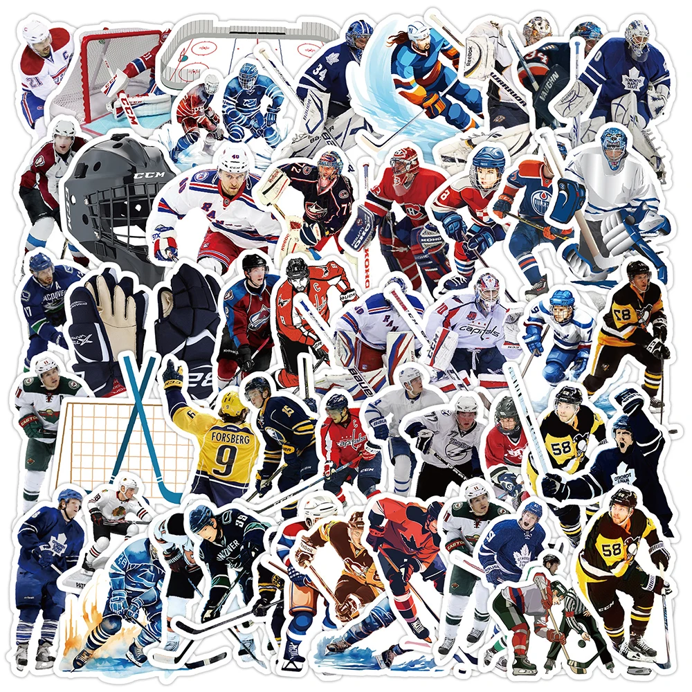 50pcs Cartoon Style Stimulating Hockey Sports Series Graffiti Stickers Suitable For Helmet Desktop Wall Decoration DIY Stickers