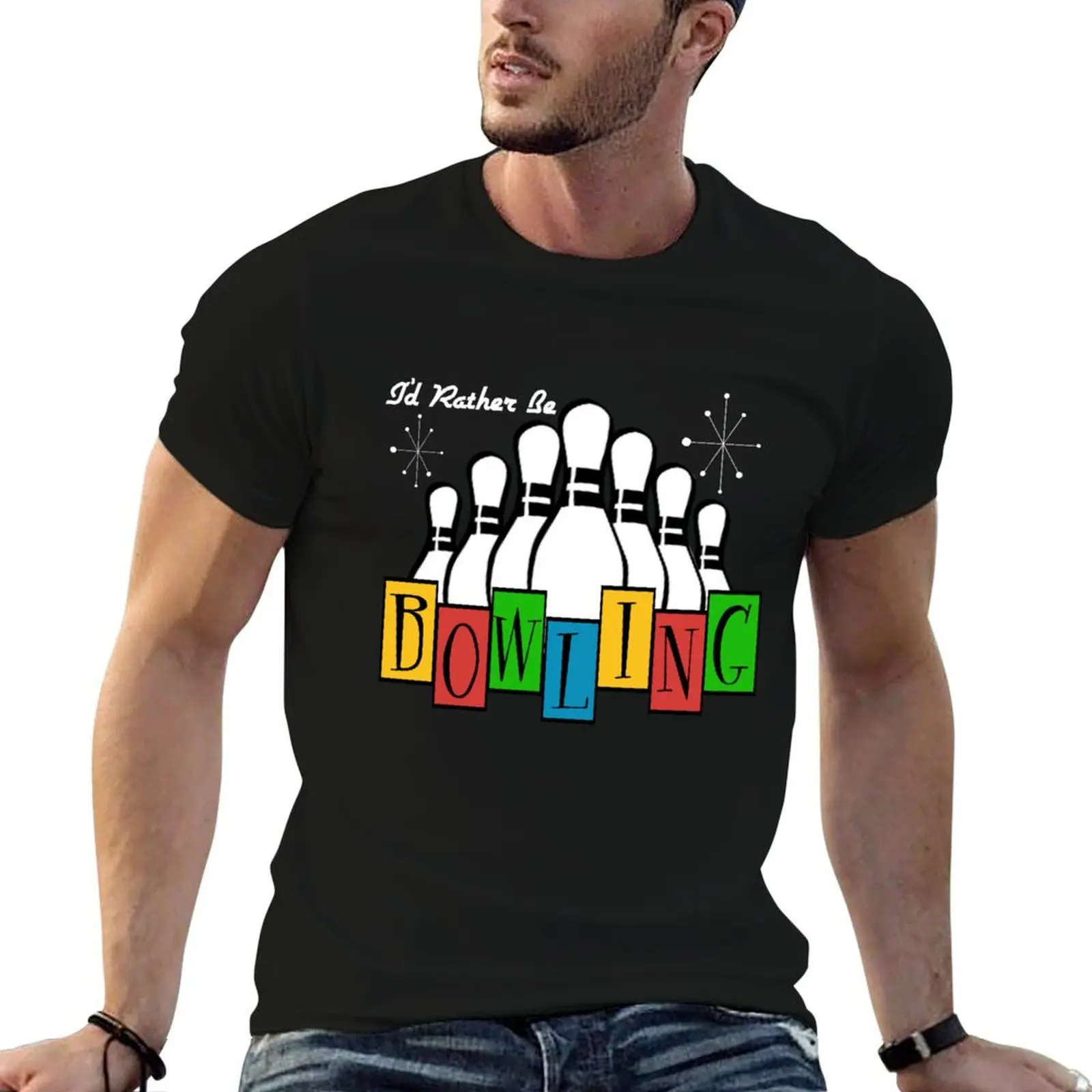 

white shirts I'd Be Rather man T-Shirt for 100% t cotton Bowling pack tshirt