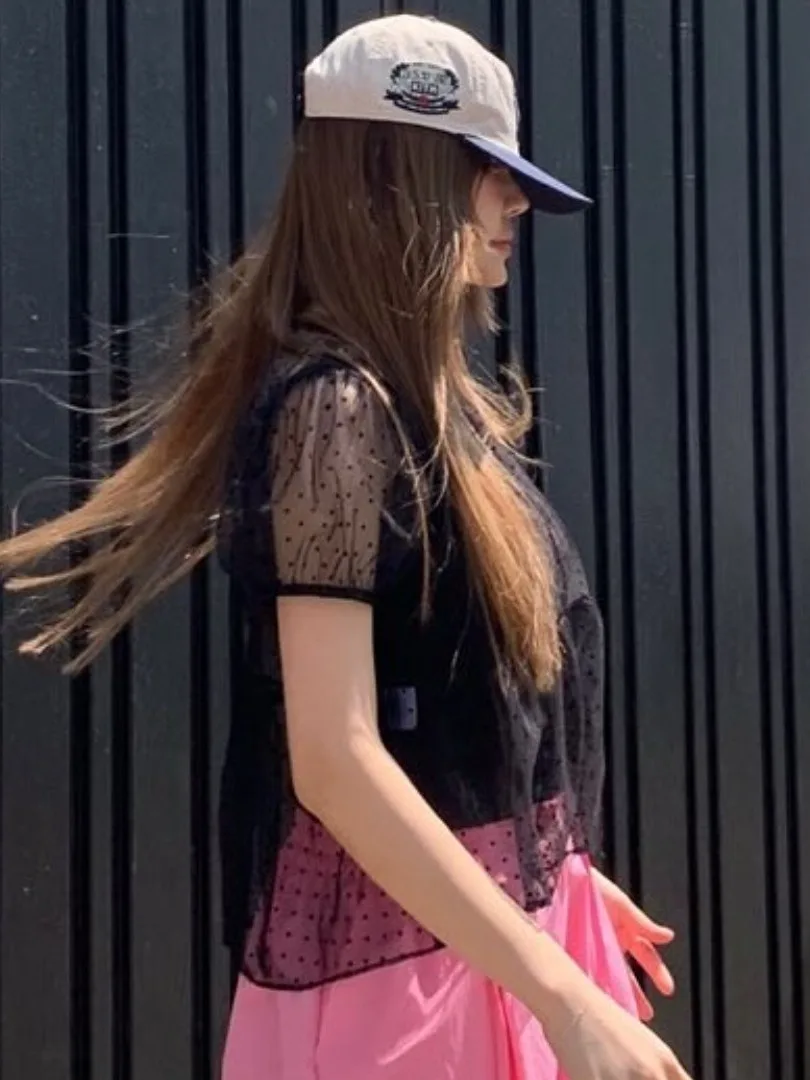 

New 2025 Summer Women's irt Beautiful Puffy Skirt Hem ort Sve Layered See-tough Versatile Good-looking Top Women