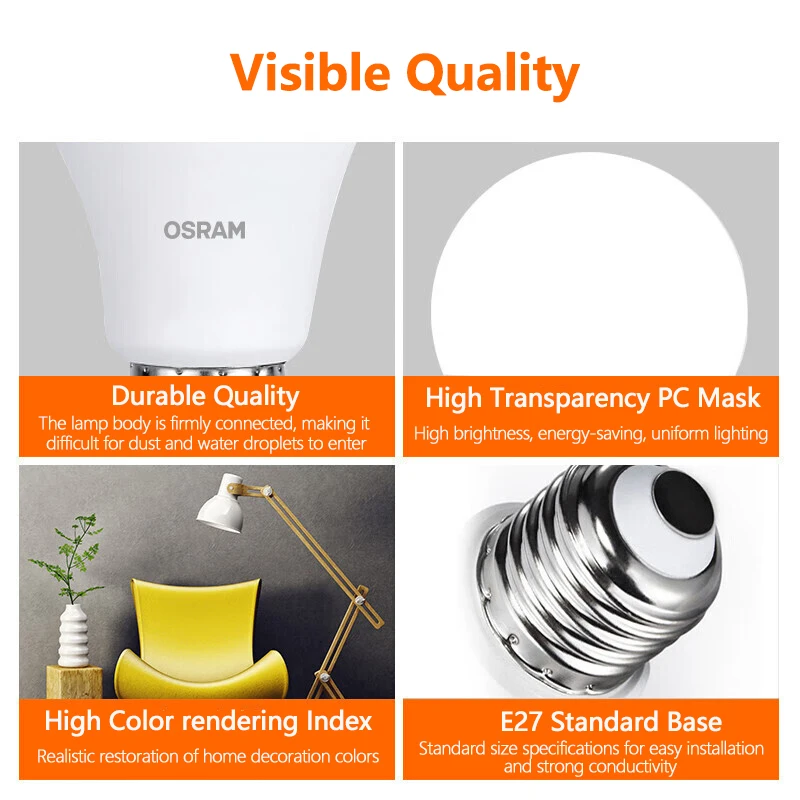 For OSRAM LEDVANCE LED E27 220V-240V Value Classic A Ball Lamp 4.9W 8.5W 10W 13W Frosted 2700K 4000K 6500K White Indoor Light