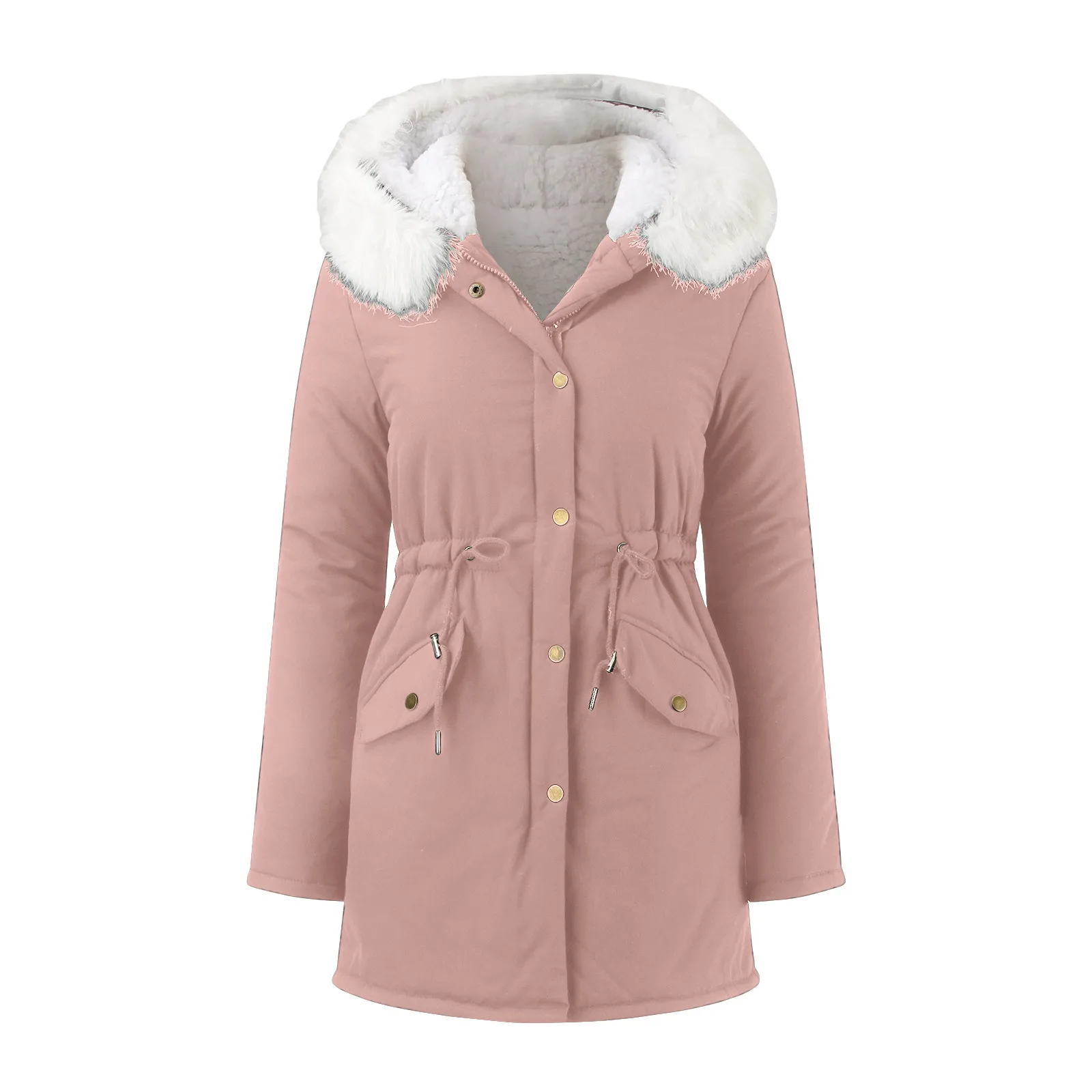 

Women Winter Jacket Thicken Hooded Long Down Jacket Women Coat Slim Fit Hair Collar Cotton-Padded Clothes Coat Women Fleece Coat