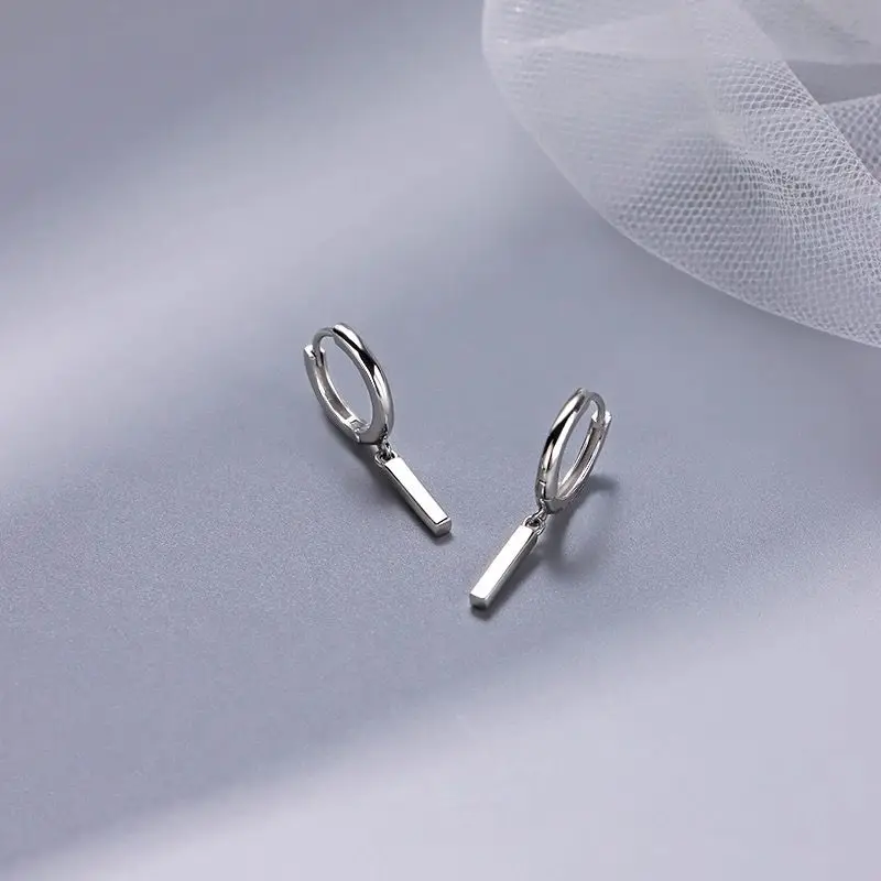 

925 Sterling Silver Silver Bar Earrings Simple and Unique Design New Style Silver Bar Pendant Elegant and Fashionable Earrings
