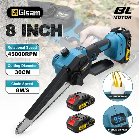 Gisam Brushless 8 인치 전기 가지 치기 톱 전기 톱 makita 18v 배터리 핀용 충전식 목공 Electirc 톱 도구