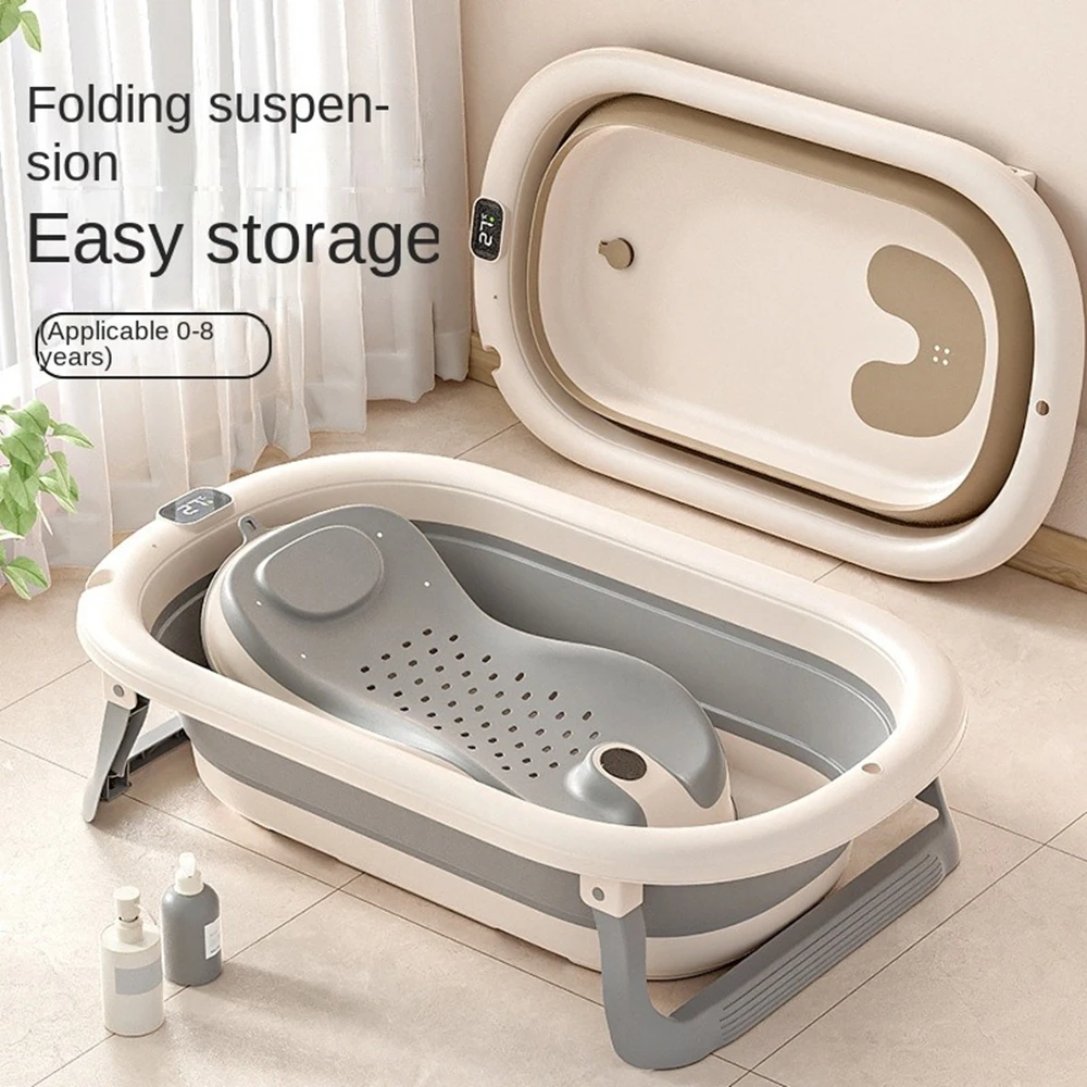 

Baby Bathtub WIth Nonslip Lines Collapsible Space Saving Baby Lying Sitting with Seat Support Cushion Stand Folding Baths