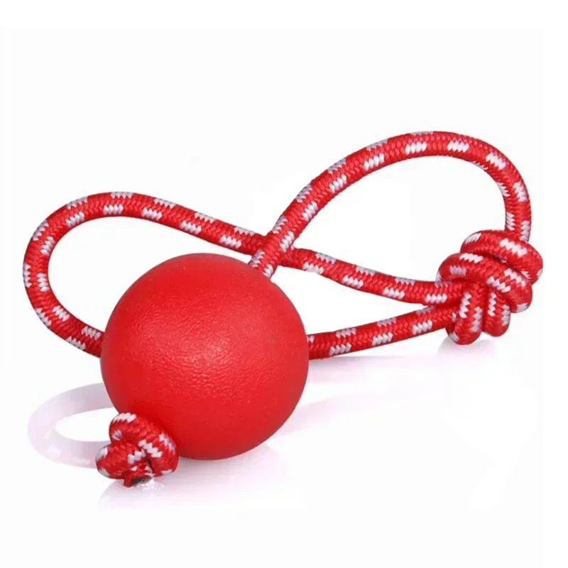 Dual Use Solid Rubber Dog Ball Toy Durable Dog Chew Toy For Outdoor Agility Training High Bounce Tough Dog with Rope