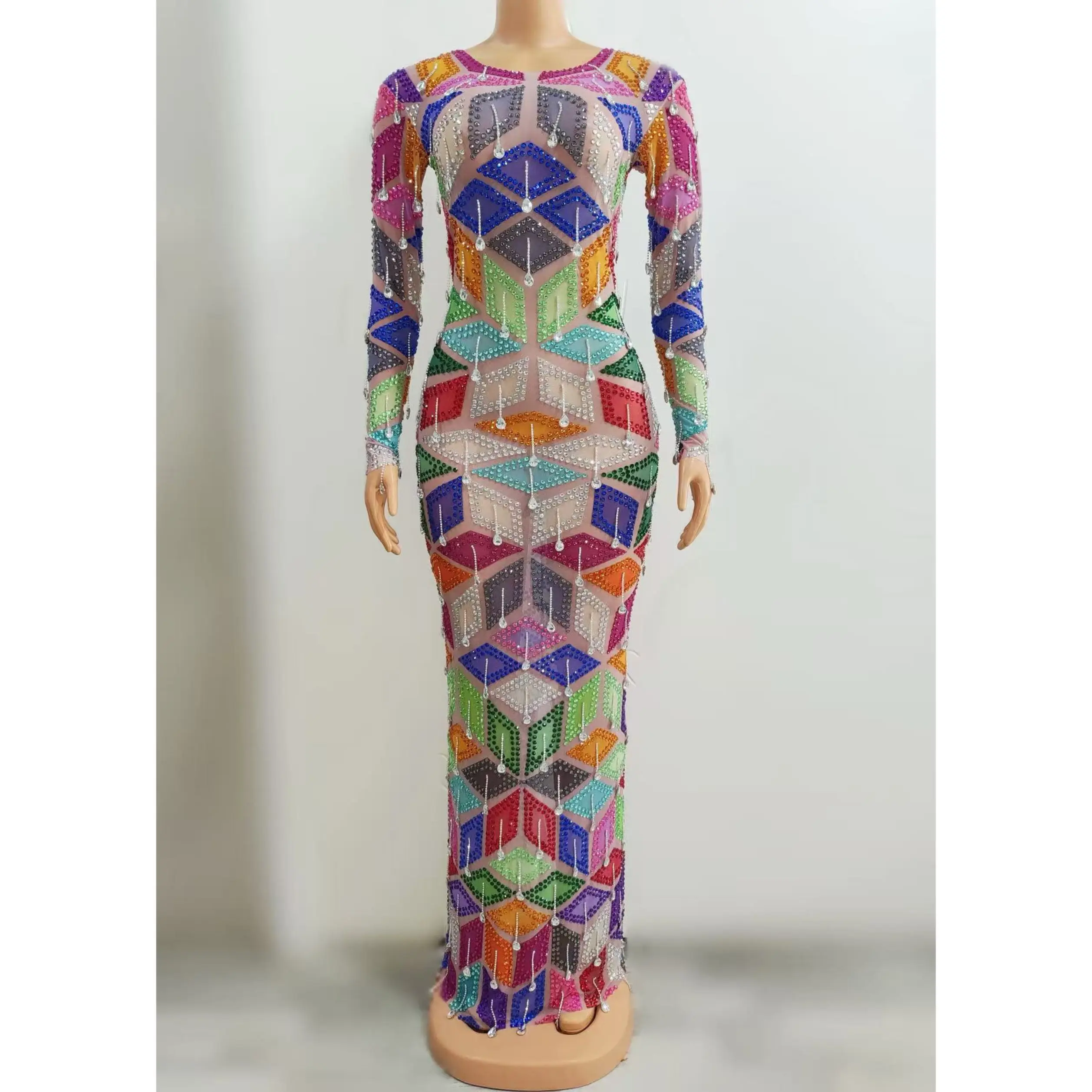 مثير منظور شبكة الماس فستان فريق أداء المرحلة زي ملهى ليلي بار Dj المغني جوجو ملابس الراقصات الحفلات DN21083