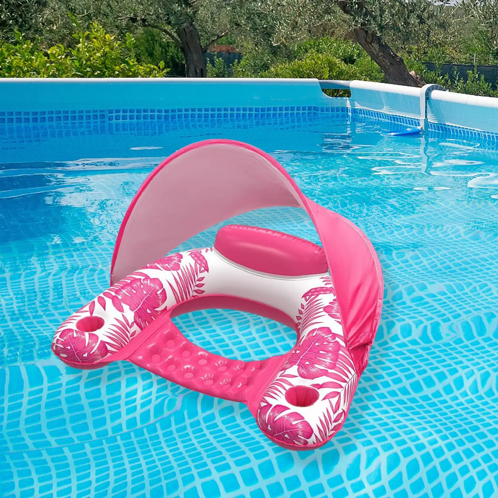 Poolschwimmer mit Baldachin, Poolschwimmer für Erwachsene mit Schatten, robustes Schwimmfloß für Erwachsene mit Halter, Wasserschwimmer für Schwimmen, Fluss, Strand