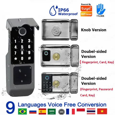 지문 게이트 도어 잠금 장치 TUYA WIFI 야외 방수 스마트 잠금 장치 원격 제어 TTLOCK App 카드 Eletronico 디지털 잠금 장치