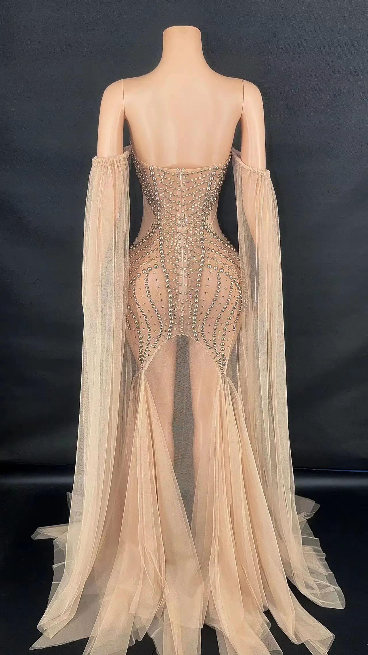 Vestido de sirena blanco con diamantes de imitación brillantes con guantes para mujer, elegante vestido de fiesta de cumpleaños, boda, noche, graduación