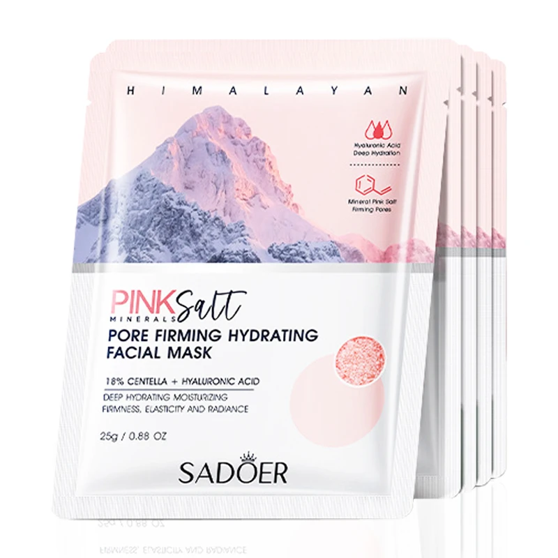 5pcs SADOER Himalayan Pink Salt Face Mask Moisturizing Brightening Firming Hydrating Facial Masks Face Skin Care Products