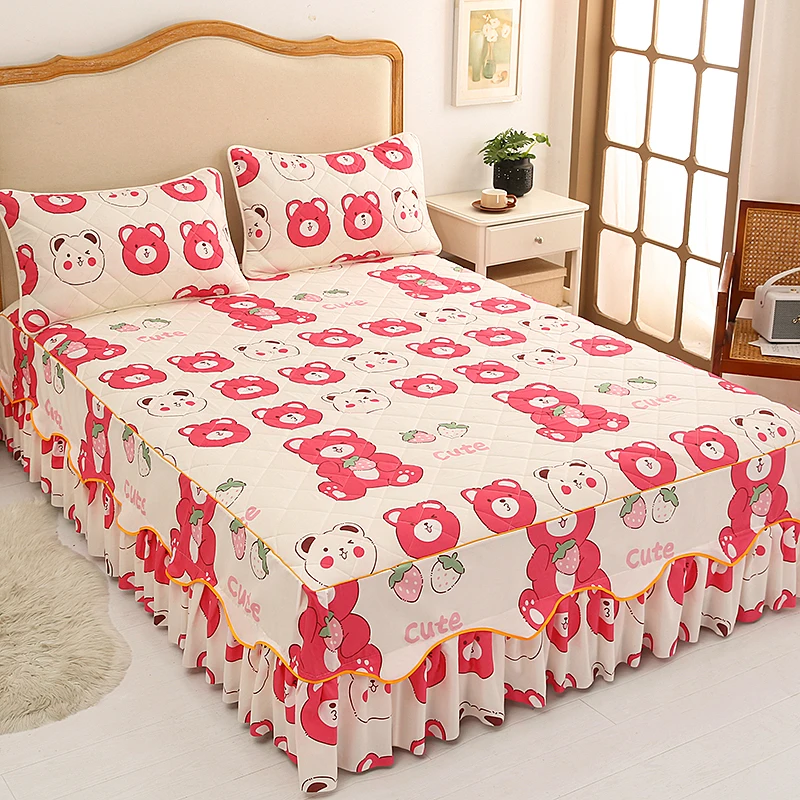 1pc Thicken Bed Skirt Bear Print Bed Cover with Elastic Band Bedspread Skirt Type Bed Linen faldones de cama (No Pillowcase)