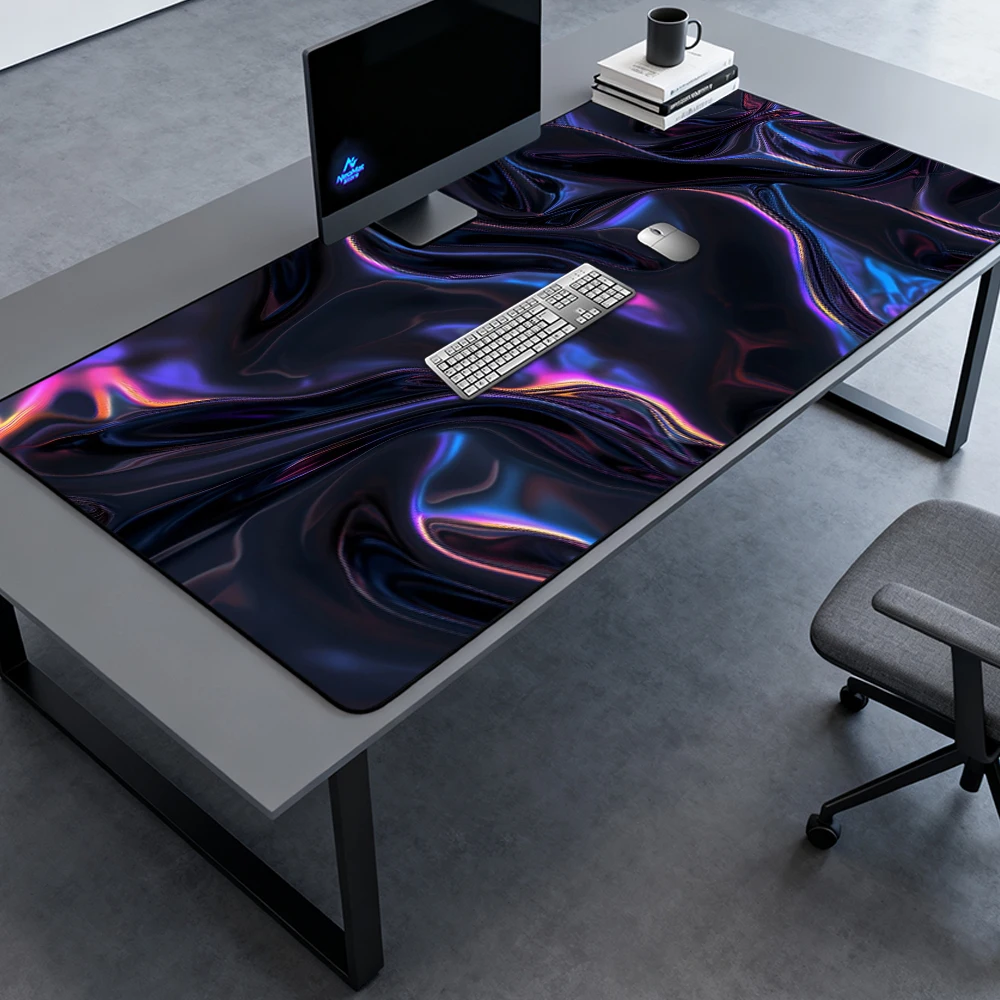 Neon Liquid Desk Pad 180x60 Gaming Black Purple Iridescent Deskmat Smooth Nonslip Mousepad Full Desk Accessories
