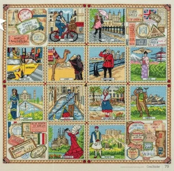 Cross stitch Kit 14CT Canvas Cross Stitch Embroidery Set Craft -34-World Figure Stamps-Dream Destinations 52-52 Cross Stitch Set