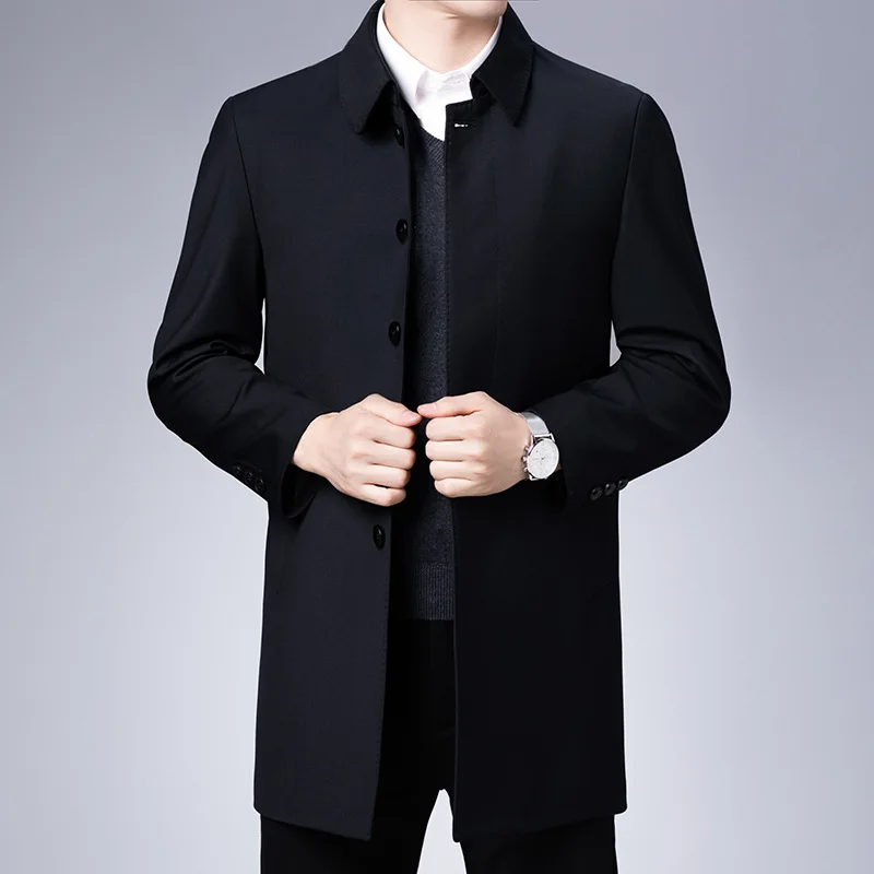 

Busin Casual Men's Long Coat Spring Autumn Lapel Middle-Aged And ly Loose Large Size Casual Outerwear