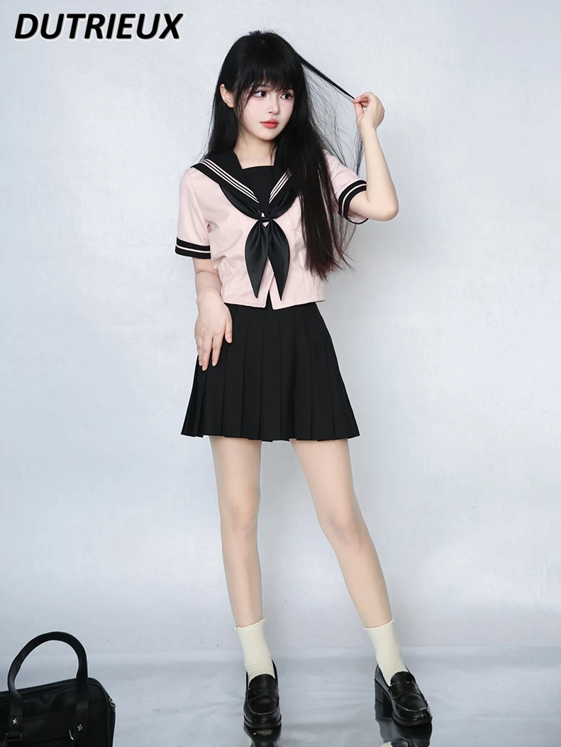 Japanese Original JK Sailor Suit Sweetheart Summer Short-Sleeved Top Female College Style Sweet Mini Skirt Two Piece Set