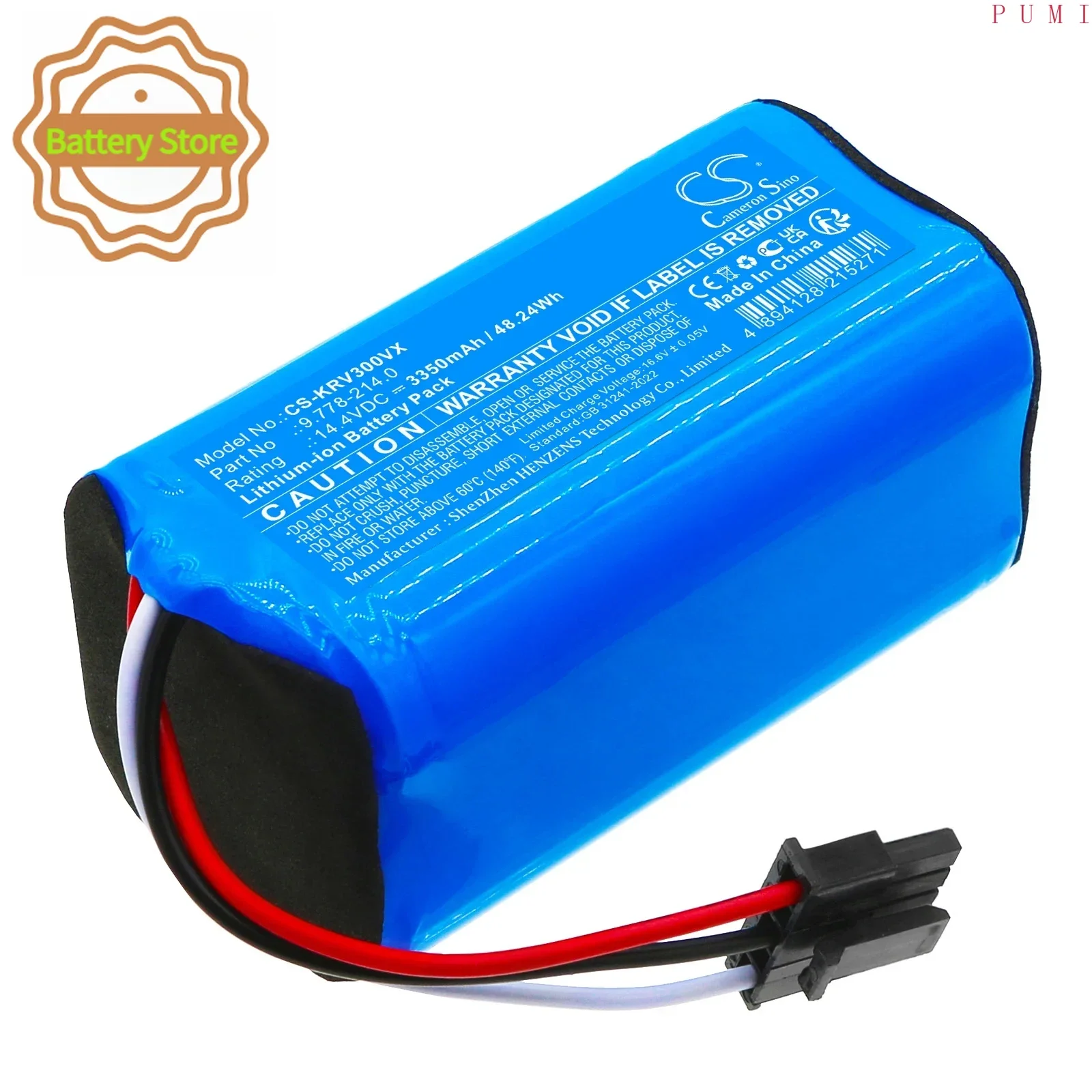 CS Replacement Battery for Karcher RCV 2,RCV 3 PN:9.778-214.0 3350mAh / 48.24Wh