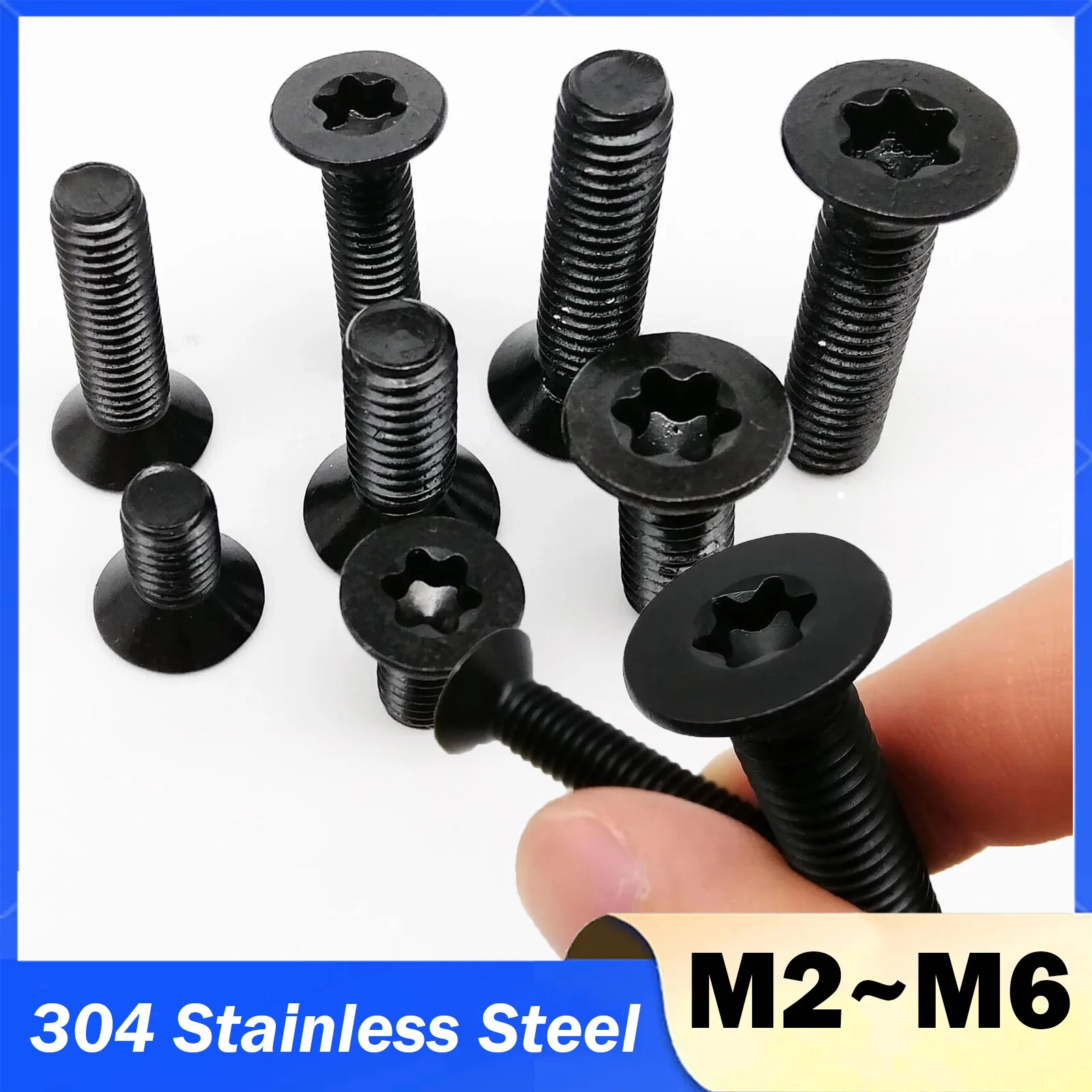 25~100pcs M2 M2.5 M3 M4 M5 M6 GB2673 Black A2-70 304 Stainless Steel Torx Head Flat Countersunk Screw Six Lobe Bolt L=4mm~35mm