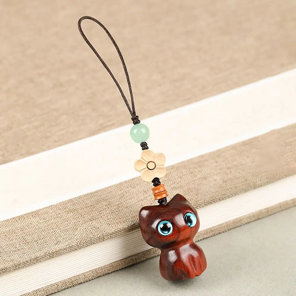 

Hand-woven Car Key Charms Chinese Style Pendant Mobile Phone Ring Lucky Cat Pendant Key Chain Strap Sandalwood Key Chain