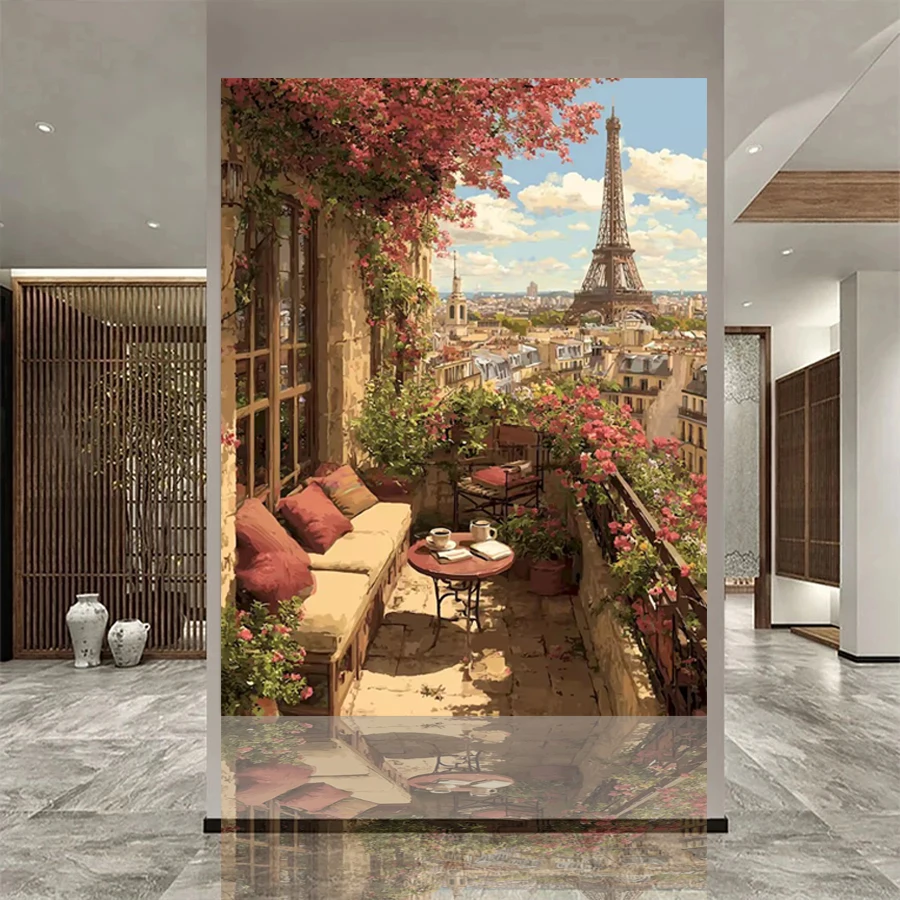 City Picture diamond art painting kit DIY Flower balcony Scenery view of the Eiffel Tower in Paris diamond embroidery Home Decor