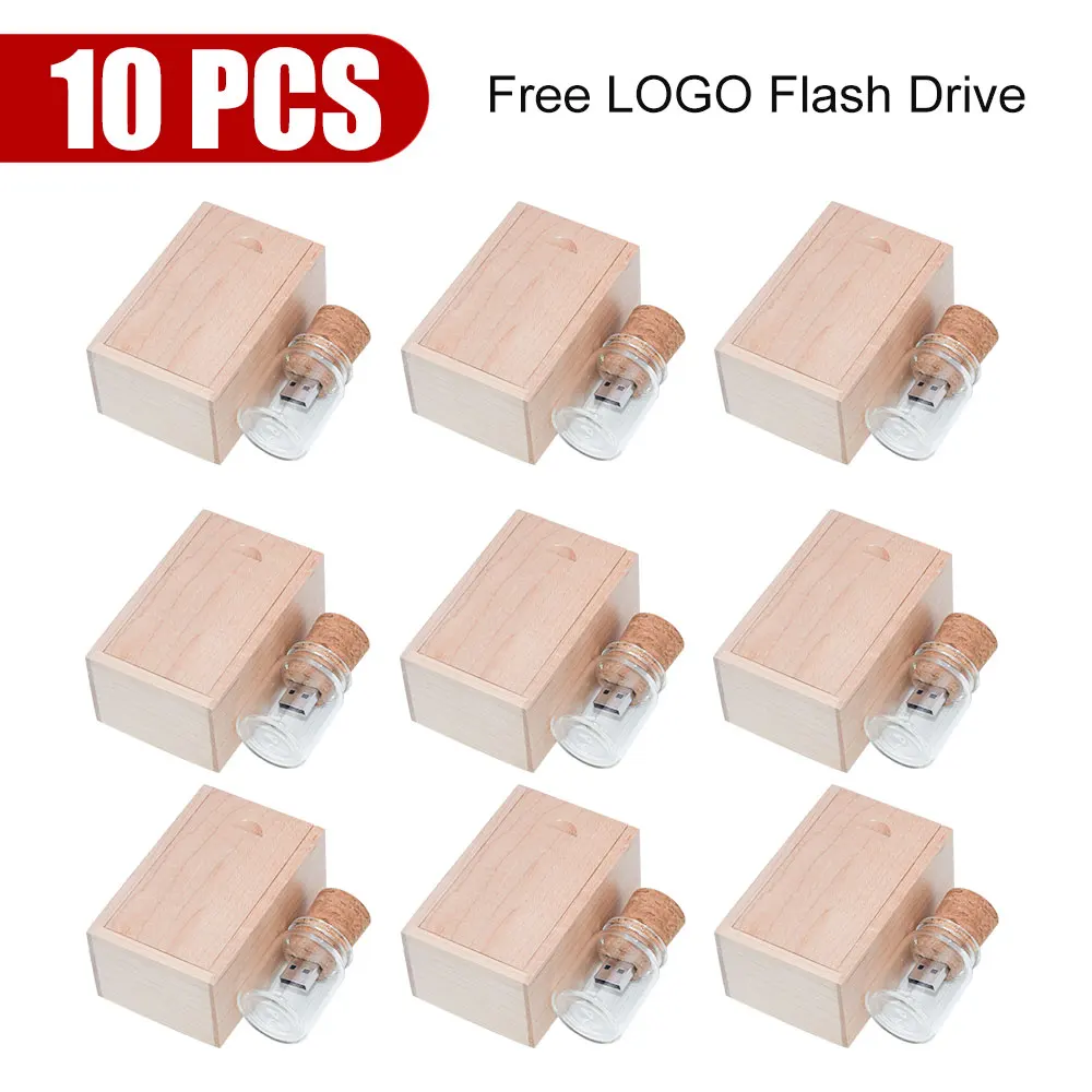 10 PCS LOT USB Flash Drive 128GB Mini Drifting bottle Pen Drive 64GB Creative Gift USB Stick 32GB Wooden Box U Disk 16GB