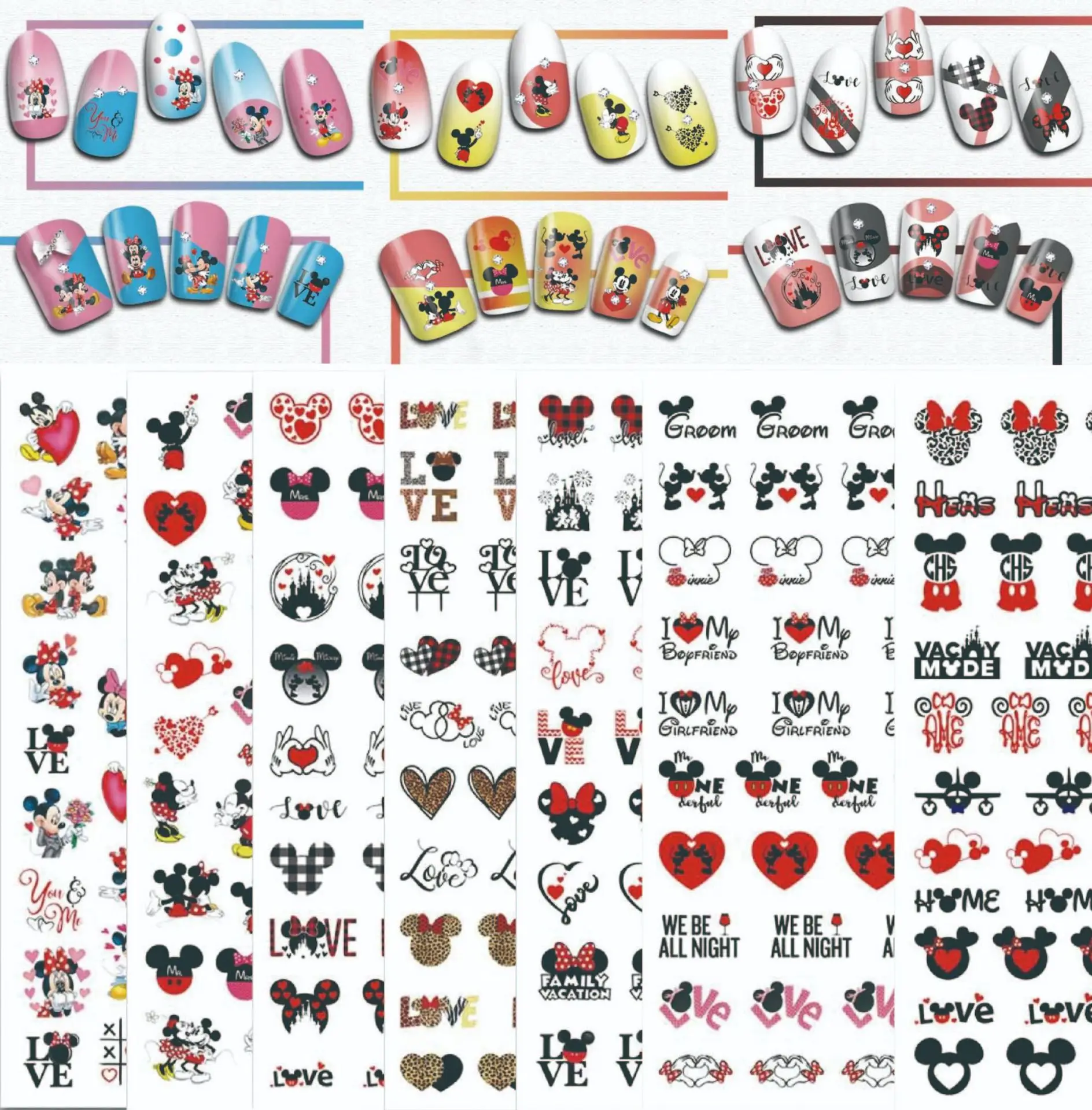 1PCS Disney New Anime Stickers Nail Decorative Decals Cartoon Mickey Stitch Donald Duck 3D Nail Stickers Nail Art Supplies