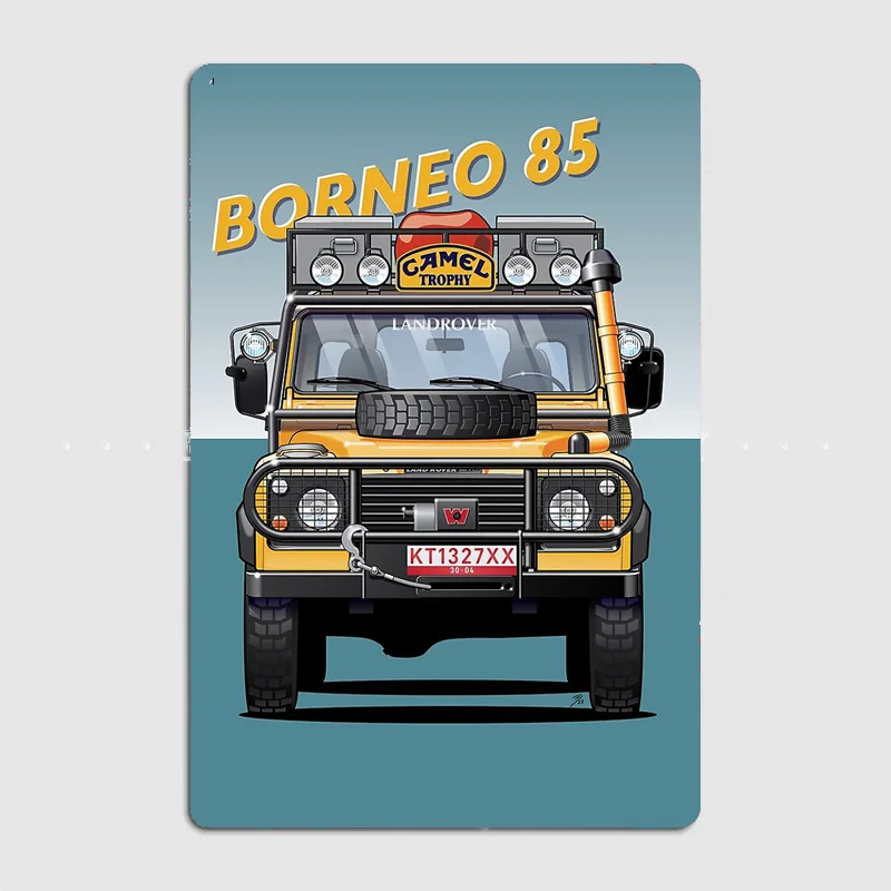 Classic Car Borneo 1985 90 Camel Trophy Posters Retro Metal Poster Sign Garage Club Indoor Wall Room Decoration Home Decor