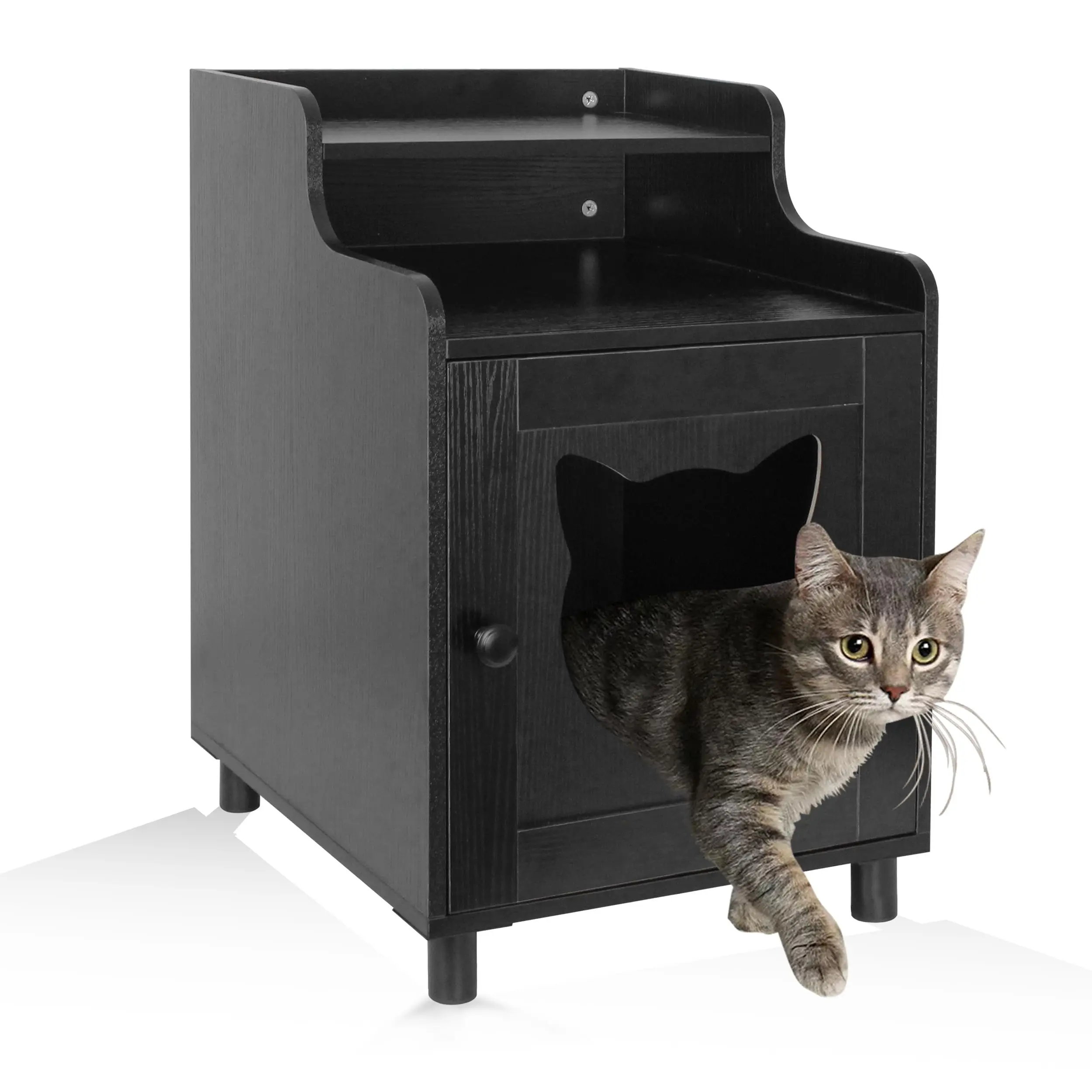 

Small Wooden Cat Litter Box Enclosure Enclosed Cat Washroom Storage Cabinet Side Table Nightstand Indoor Pet House