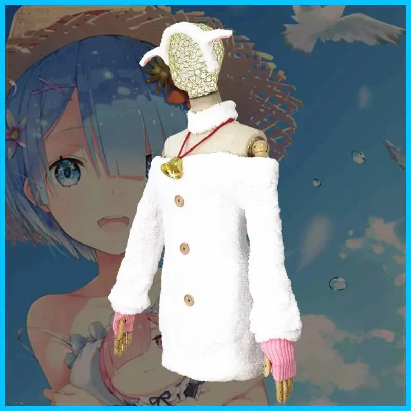 إعادة: زيرو كارا هاجيميرو Isekai Seikatsu Rem أزياء تنكرية لطيفة على شكل خروف أبيض للنساء أزياء حفلات الهالوين والشعر المستعار؛ 8's، 6