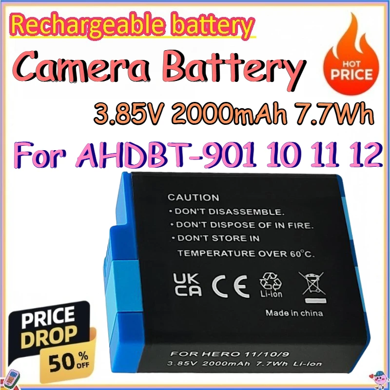 

3.85V 2000mAh 7.7Wh Camera Battery for AHDBT-901 10 11 12 Replace Rechargeable Blue Lithium-ion Battery