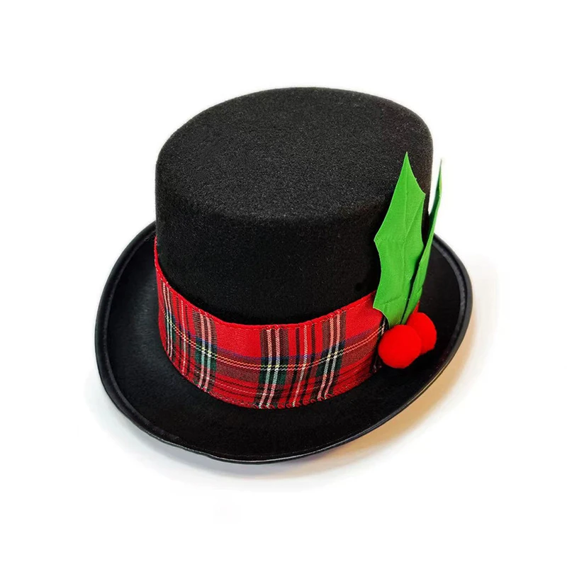 جديد شجرة عيد الميلاد أفضل قبعة حلية الديكور رجل الثلج أغطية الرأس واسعة حافة فيدورا قبعة الأحمر منقوشة قبعة بيري تأثيري فستان الحفلات #4
