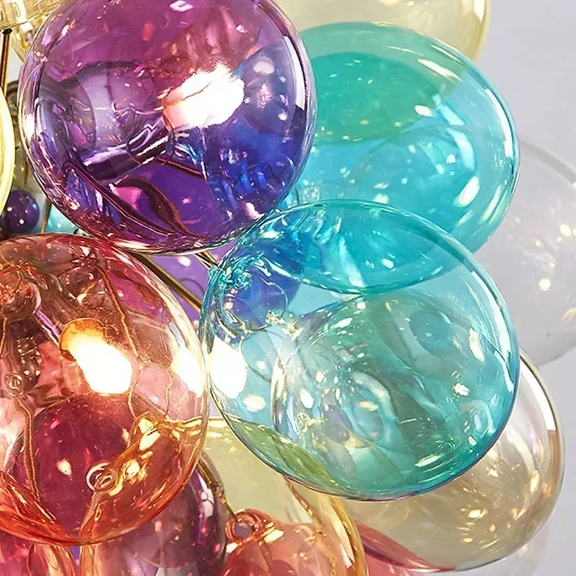 Colored Glass Ball Bubble Chandelier Balloon Chandelier Nordic Design Living Room Bedroom Home Decoration Pendant Light Lustre