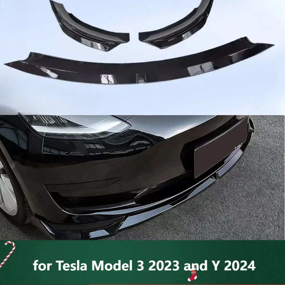 

New！New carbon black body PP front lower bumper retrofit protective cover for Tesla Model 3 2023 and Y 2024 front bumper lip spo