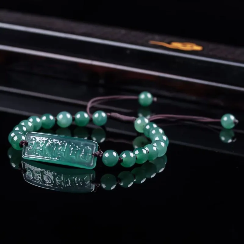 New Natural Jadeite Blue Water Hand Knitting Beads Bracelet Carved Charm Jade Jewelry Fashion Amulet Gifts Men Women Certificate