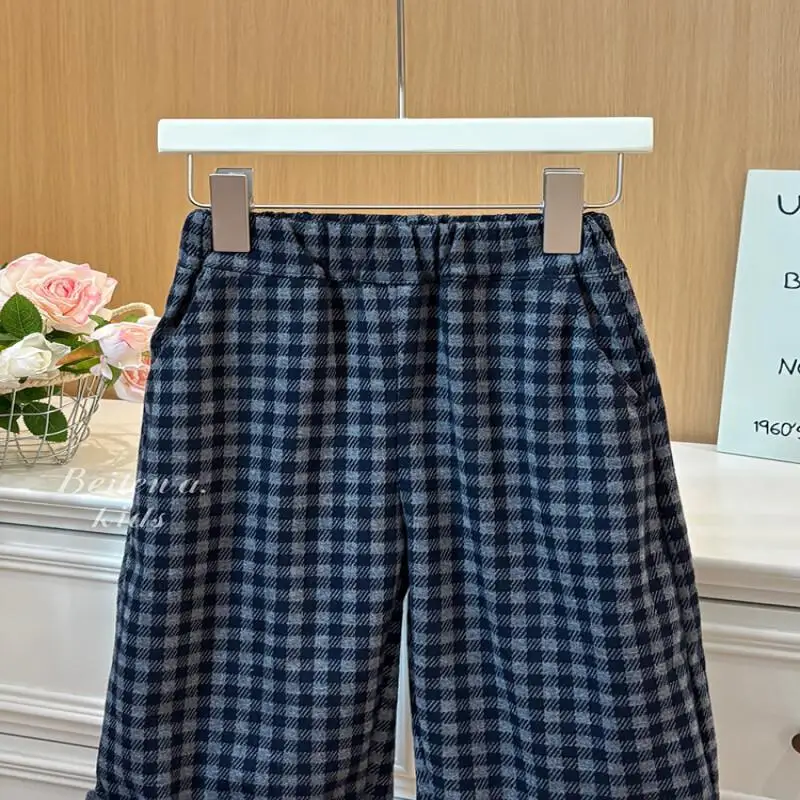 Kawaii Casual Long Pants Fashion Childrens Clothing New Autumn Versatile Black Checkered Casual Pants For Girls Korean Version