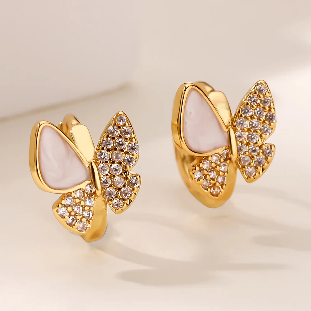 Luxury Butterfly Zircon Earrings for Women Cubic Zirconia Stainless Steel Earrings Trend 2025 New Waterproof Ear Jewelry серьги