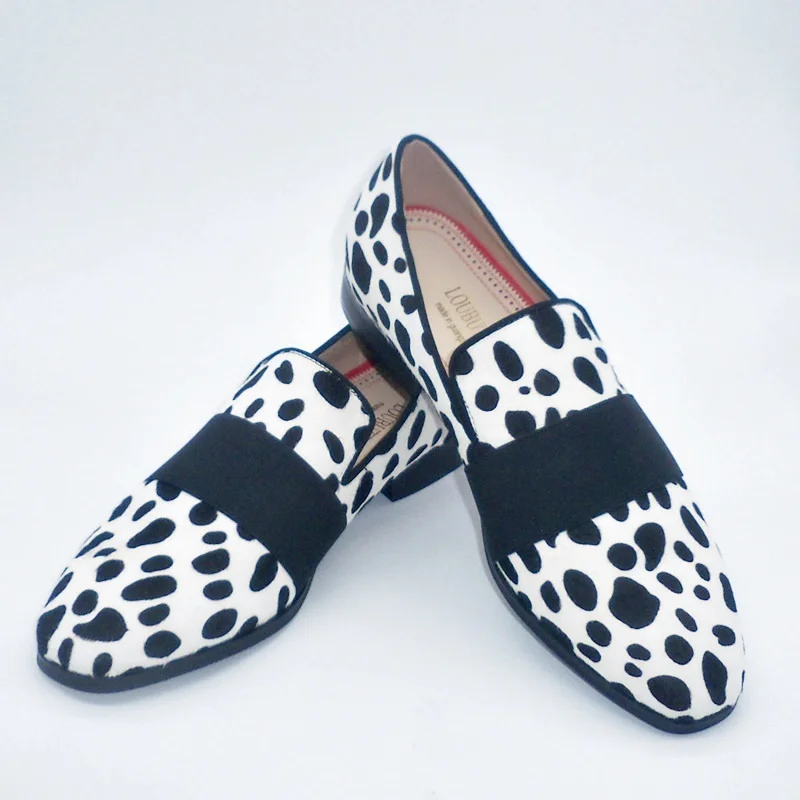 

Horsehair Shoes Man Leather Loafers High Quality Black Spots Dress Shoes Slip On Casual Shoes Men's Party And Banquet Shoes