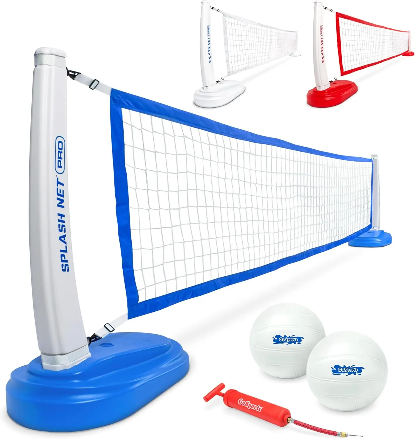 Pool Volleyball Net Set - Choose from Red, White, or Blue - Includes 2 Water Volleyballs and Air Pump